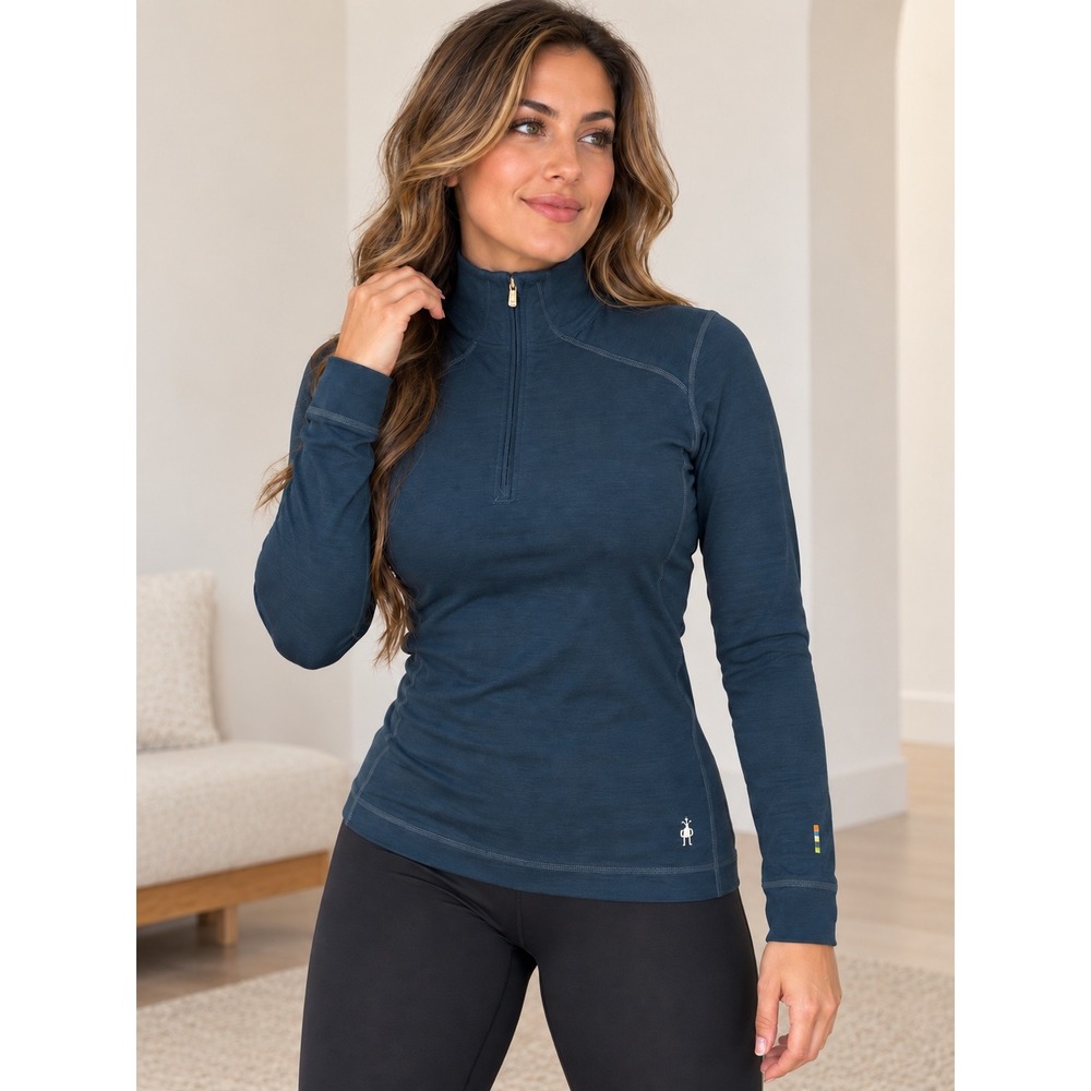 Smartwool Merino 250 Base Layer 1/4 Zip Top Womens Medium Navy Blue Heather